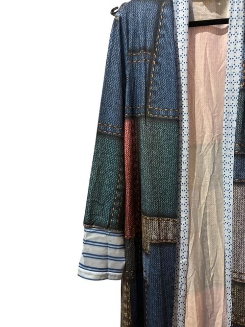 Chic Me Patchwork Pattern Long Open Front Duster-… - image 6