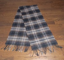 100 Irish Lambswool Scarf Black Brown Plaid 57.5" Made In Ireland