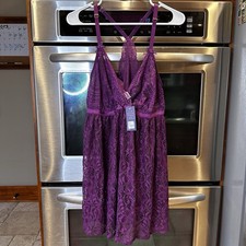 NWT Cacique Womens Size 14 16 Lace Nightgown Lingerie Purple 2 PIECE SET