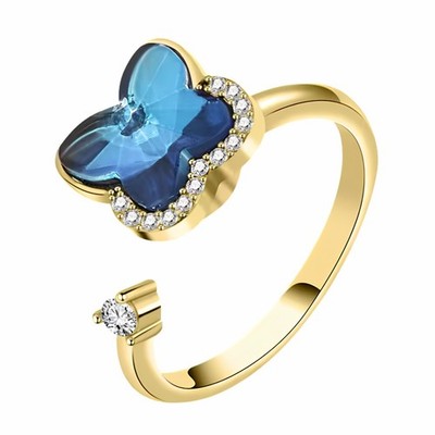 Gold Schmetterling Ring drehbar verstellbar offenes Band Spinning Fidget Ring 1554