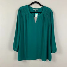 Daniel Rainn Rachel Relaxed Blouse Size 2XL Balloon 3/4 Sleeves Green