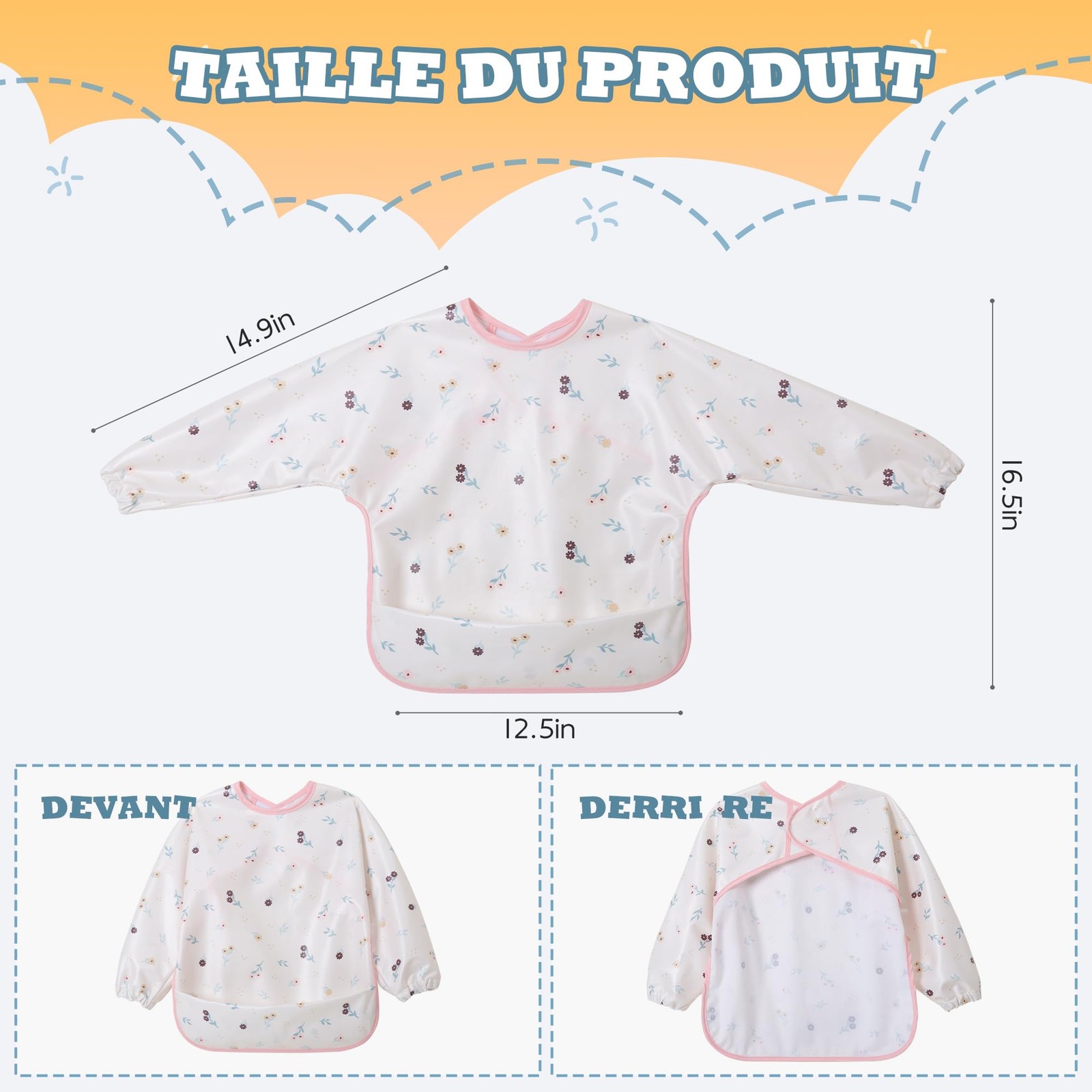 Bavoir à manches longues bébé imperméable lavable pour la DME - 3
