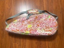 Wilson Tennis Racket Bag 3 Pack Pink Floral Shoulder Strap Shoe Compartment