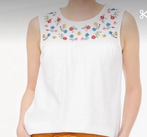 NWT J. Crew Women White  Embroidered Tank Top XXL FLORAL AO920 - Picture 1 of 8