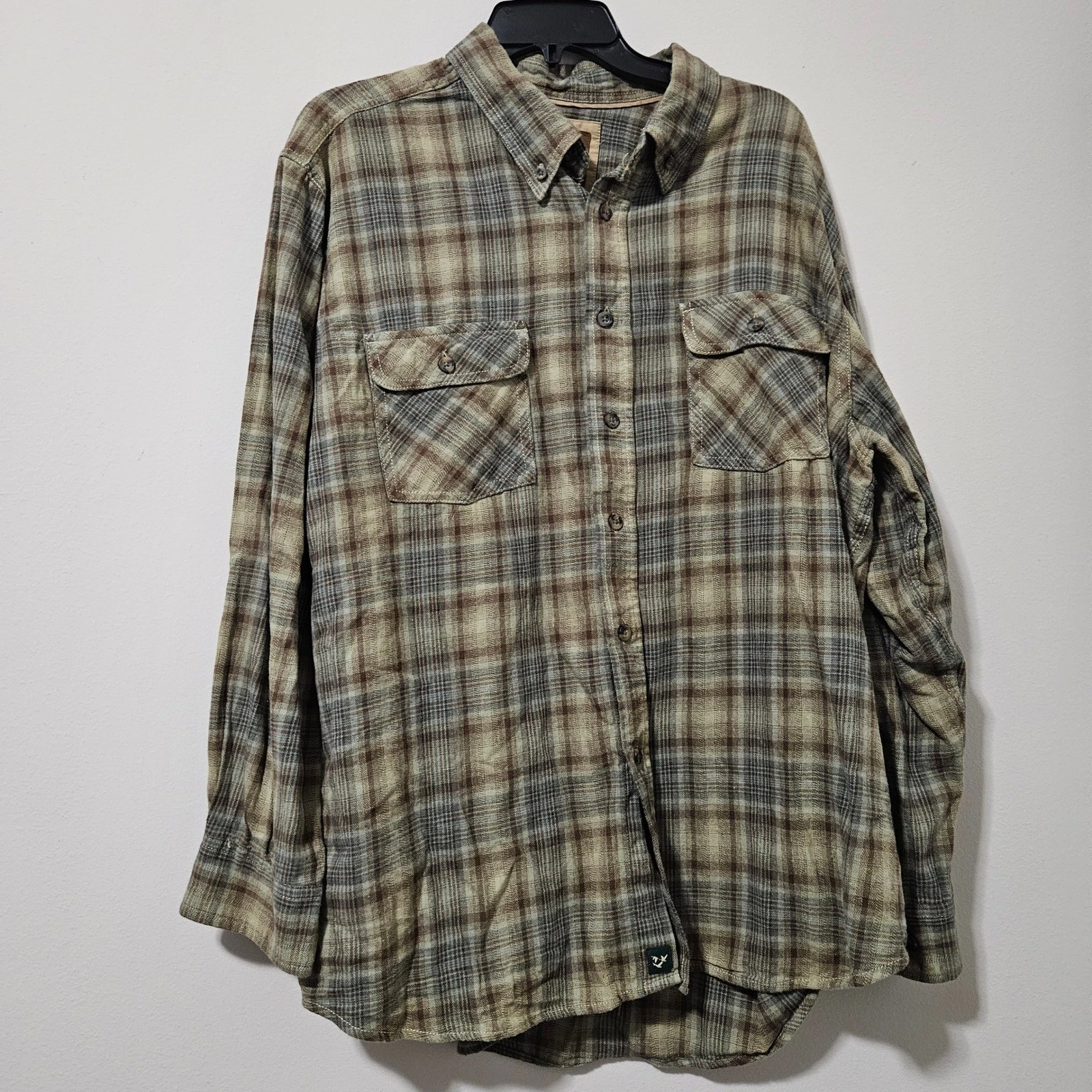 Outdoor Life Mens XXL Plaid Button Down Shirt Long Sleeve Brown Tan Flannel Styl