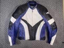 Teknic Leather Motorcycle Racing Jacket Armour Padded Men's Sz 44/56 Black Blue
