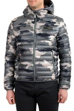 Plein Sport Men's Military Green Hooded Logo Print Zip Up Parka Jacket