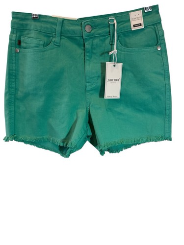 NWT Judy Blue Shorts Womens Sz Med Aquamarine Mid Rise Frayed Hem