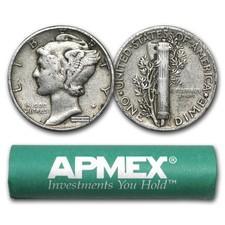 90 Silver Mercury Dime 50-coin Roll Avg Circ 90 Silver Mercury Dime 50-coin Roll Avg Circ