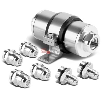 SILVER 30 MICRON BILLET ALUMINUM WASHABLE INLINE FUEL/PETROL FILTER+BRACKET KIT
