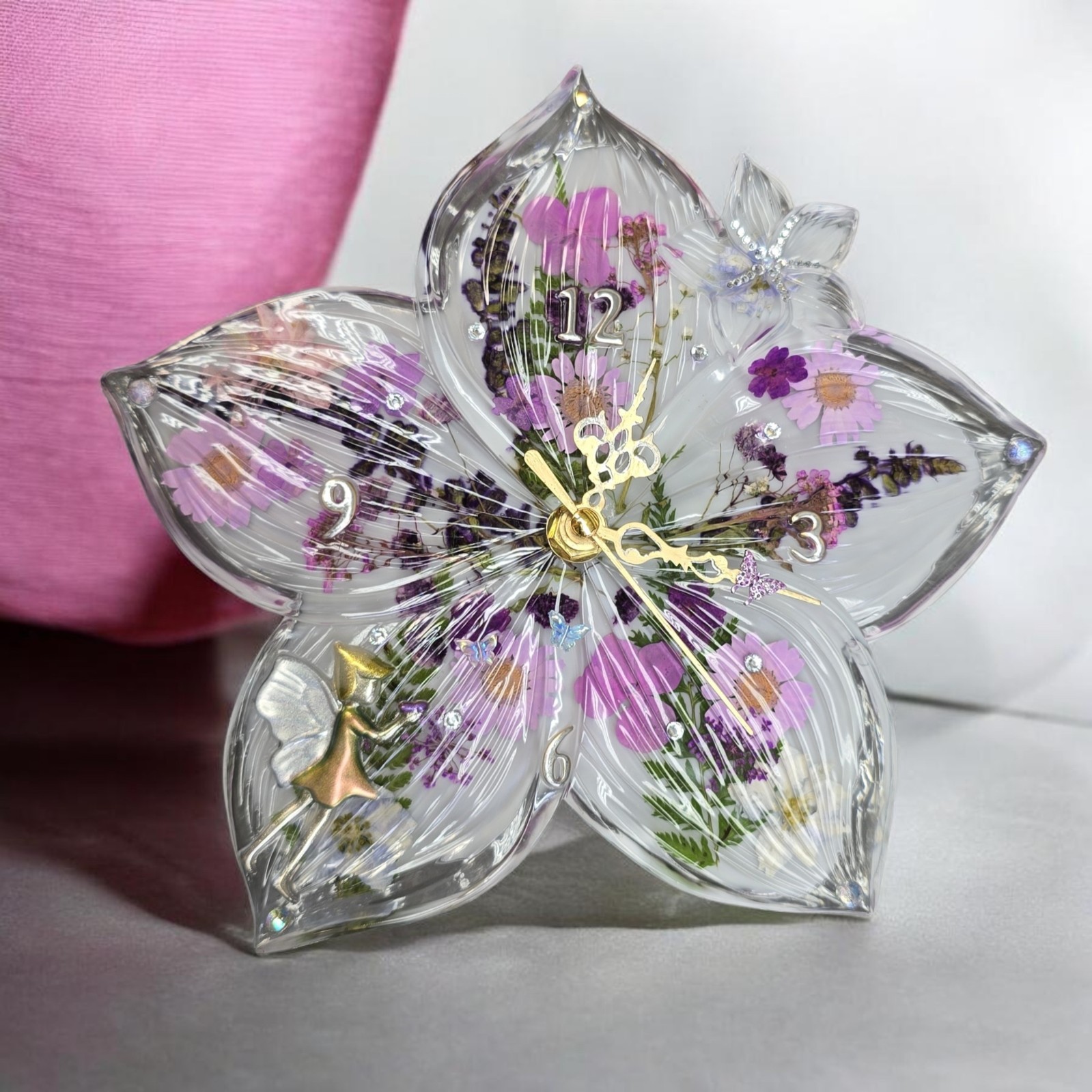 Handmade Epoxy 3D Flower Fairy Clock