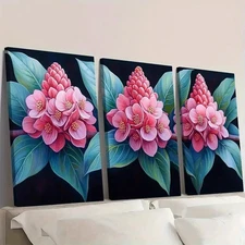 3pcs Vibrant Floral Design with Green Leaves D Wall Art Canvas Framed 50x70cm