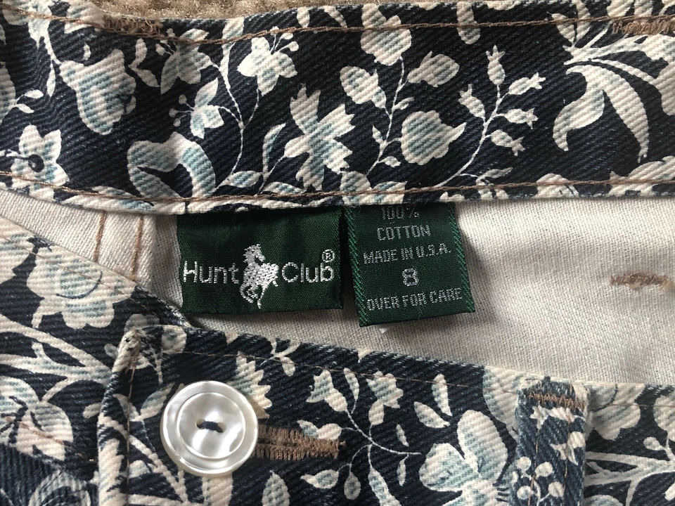 Pantalones Cortos De Colección Hunt Club Para Mujer 8 Azul Marino Denim Estampado Floral Dobladillo Deshilachado Mamá Algodón Foto 2 de 4