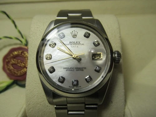 Rolex 1501 SS 34mm, Oyster Perpetual, Men’s, MOP Custom Diamond Dial Wristwatch!