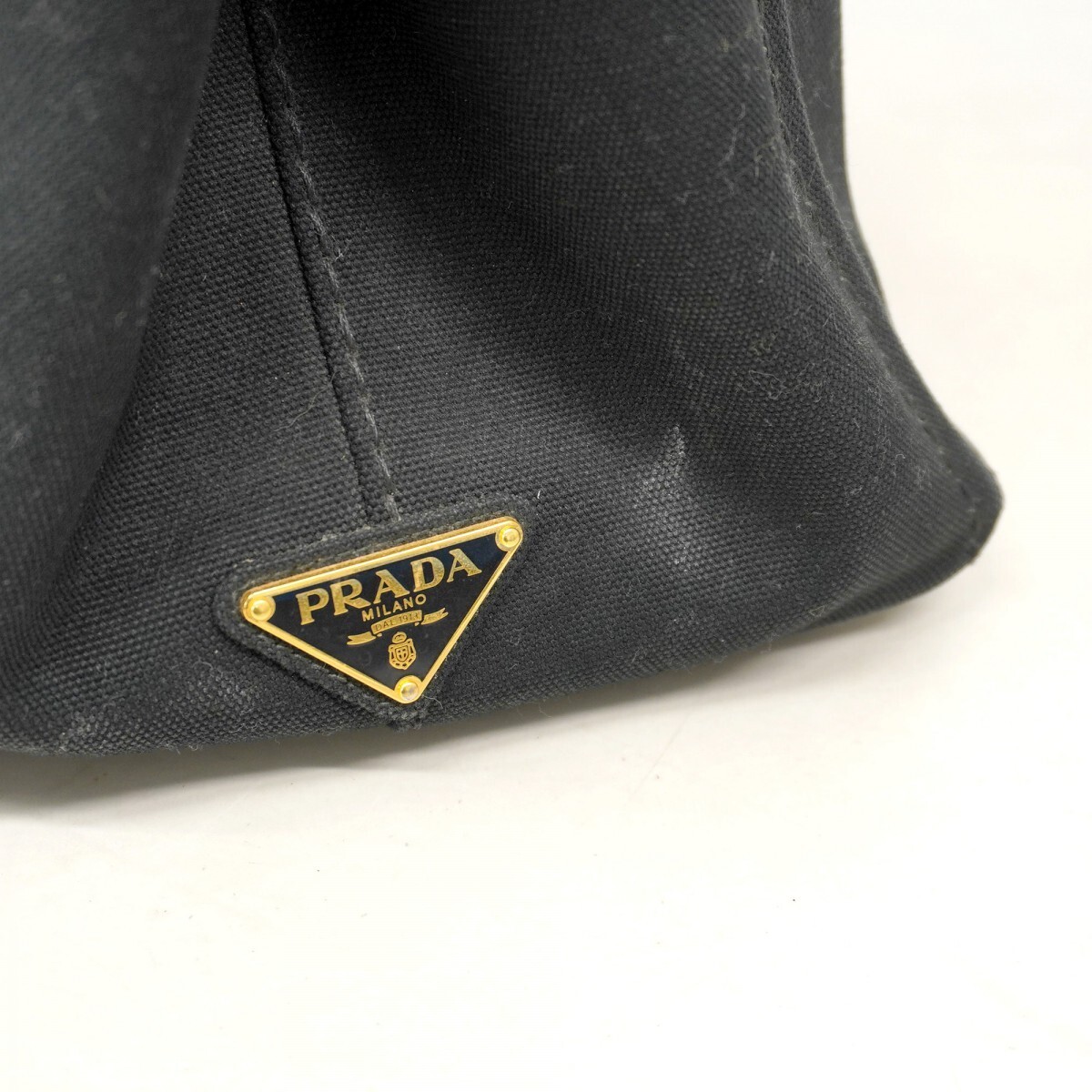 6ab1739 k Prada Tote Bag Canapa Canvas Black Gold Hardware Used Ladies thumbnail 9