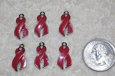 6 x Pink Hope Ribbon Charms, Breast Cancer Awareness pendant lot Enamel Silver