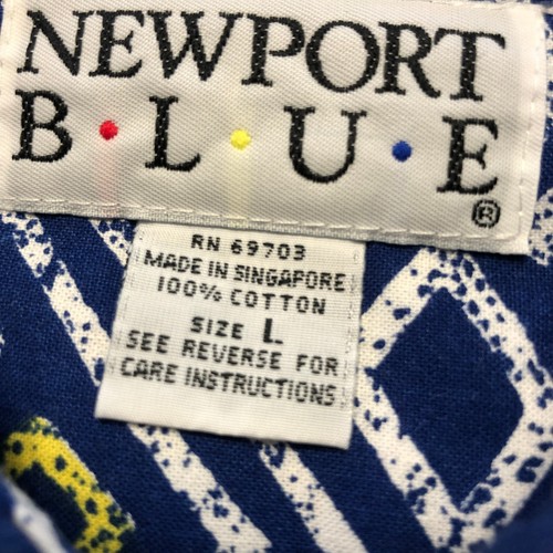 vtg mens NEWPORT BLUE Hawaiian Button Down Shirt Sz L Blue Tribal Short Slv Pckt - Picture 11 of 11