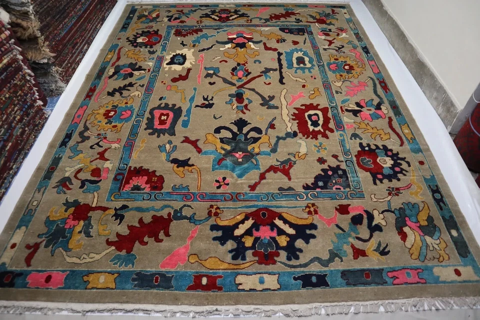 New Oushak Rug 8x10 Hand Knotted Transitional Living Room Area Rug Beige Color - Image 4 of 4