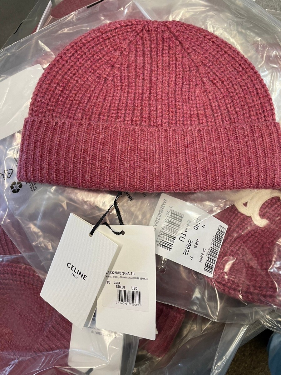 CELINE TRIOMPHE BEANIE IN SEAMLESS CASHMERE DARK PINK | eBay