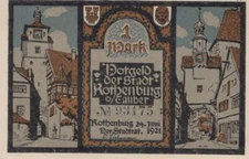1 MARK 1921 City of ROTHENBURG OB DER TAUBER Bavaria GERMANY Notgeld #PG154.U