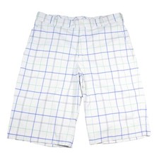 Nike Golf Dri-Fit White Blue Green Gray Check Bermuda Shorts 400774 Mens Size 32