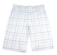 Nike Golf Dri-Fit White Blue Green Gray Check Bermuda Shorts 400774 Mens Size 32