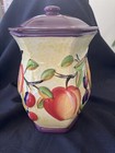 Biscotti Fruit Ceramic Cookie Canister Jar Hand Painted NONNI'S Purple Colorful — photo 5