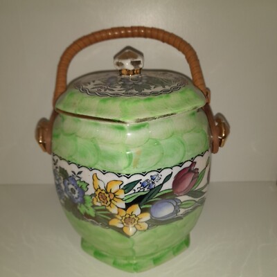 Vintage Maling Lustreware grün Frühlingskeksfass