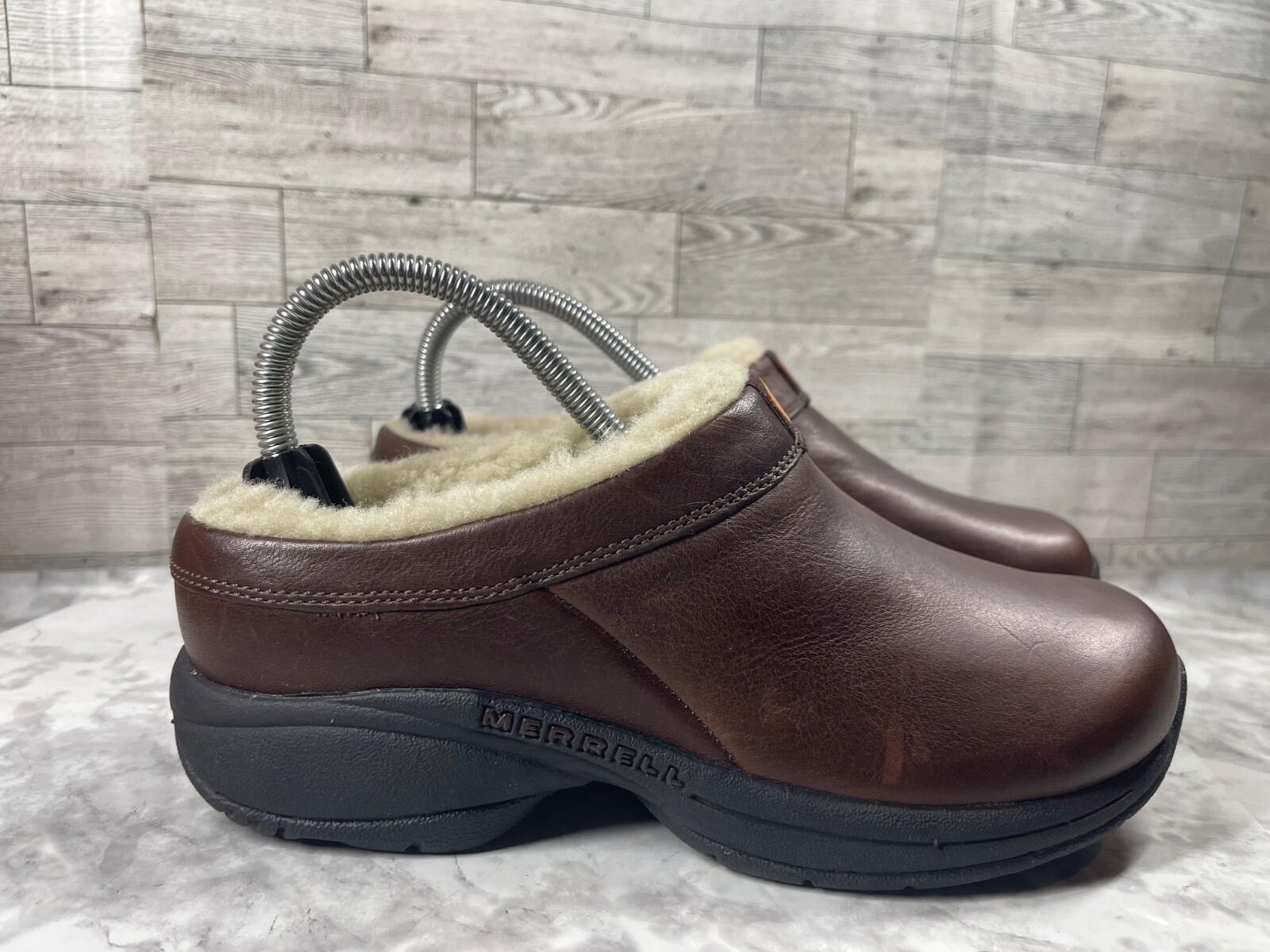 Mocassino Merrell Mules donna 7M Primo Chill scarpe marrone pelle lana zoccoli slip on