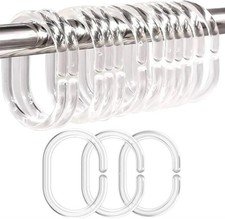 24 PCS Shower Curtain Rings, Plastic Clear Shower Curtain Hooks, C-Shaped Rings