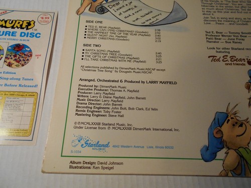 80s TED E. The Bear Who Slept Through Christmas LP Vinyl Record Smurfs flyer - Picture 7 of 15