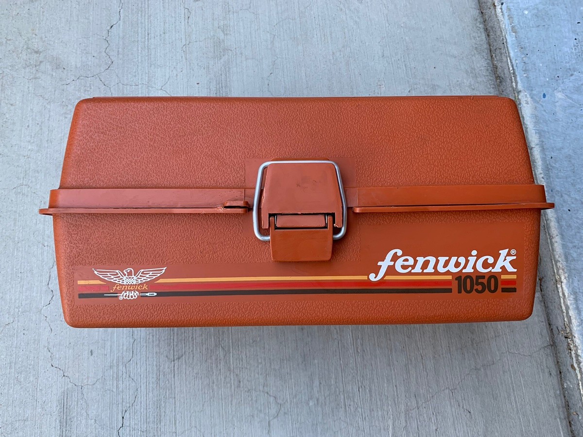 Fenwick 1050Vtg Dark Orange Fishing Tackle Box With Fishing Accessories