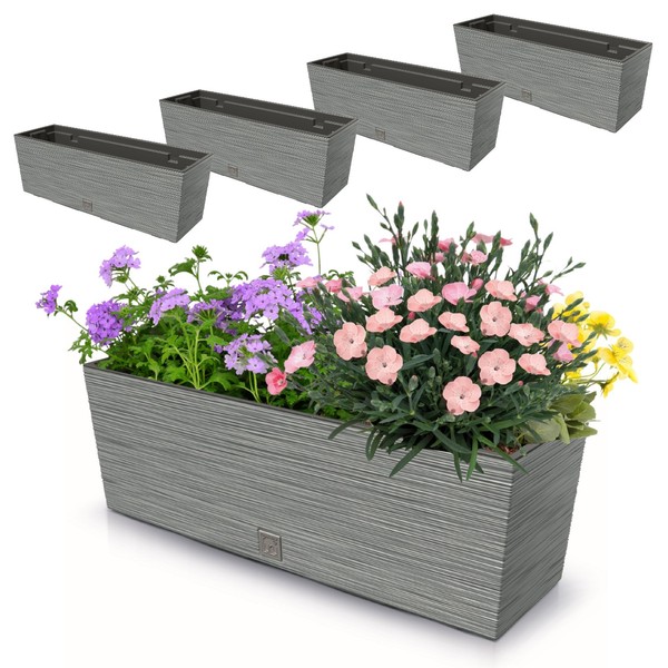 4X Blumenkasten MeißEl Balkonkasten Pflanzkasten Grau 18L 58 Cm Topf Einsatz 12L-image