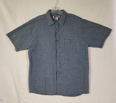 North Crest Shirt Mens Size Large Vintage Popcor Blue Stripes Button Long Sleeve