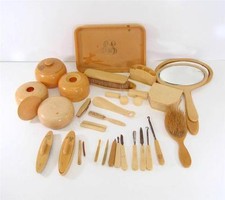 30 PC LOT CELLULOID VANITY SET SOME PYRALIN - FRENCH HAIR RECEIVERS BRUSH