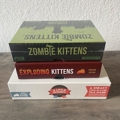 Exploding Kittens Games (Lot Of 3) Original, Zombie Kittens & A Little Wordy