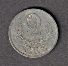 Denmark 2 Ore 1943 coin WWII circulated condition