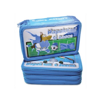 Federmäppchen 3 Reißverschlüsse Weißblau - Blaues Herz - Inhalt Fila-Giotto