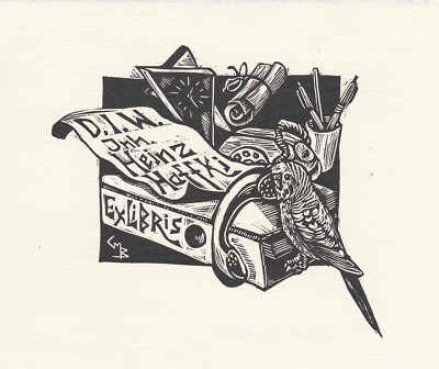 Exlibris - GEORG MAX BAUERNFEIND- For Heinz Haffki - Unsigned - Bird / Telephone