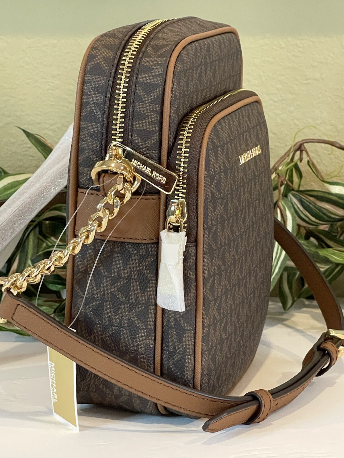 MICHAEL KORS FLIGHT BAG MEDIUM NS CHAIN CROSSBODY SHOULDER MK BROWN SIGNATURE thumbnail 6