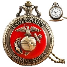Pocket Watch US Marine Corps Steampunk Chain Quartz Watch Analog Retro Pendant