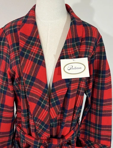 PENDLETON Vintage 1963 Wool Red Plaid Robe Bathrobe Men’s Sz Large NWT Rare Find