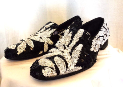 After Midnight Mens Black White Sequin Floral Formal Loafers Red Bottoms Size 13 After Midnight Mens Black White Sequin Floral Formal Loafers  main image 3
