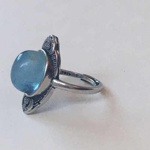 aquamarine ring s925 adjustable to size 6 & 7 - Picture 2 of 4