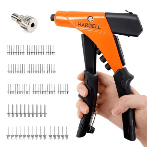 HARDELL Rivet Gun One-Handed, Professional Pop Rivet Gun Kit with 100Pcs Rive