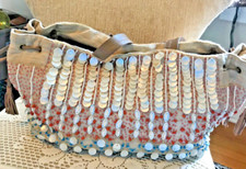 Moyna Drawstring Mother Of Pearl Shells - Beaded Turquoise & Coral Handbag Purse