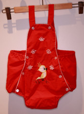 Vintage Kids One Piece Diaper Pants Dungarees Red Embroidered Size 86 / 92 *** RARE