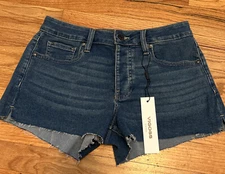 New Vigoss Shorts SZ 25 Blue Denim Ace High Rise Cut-off Raw Hem Button Fly