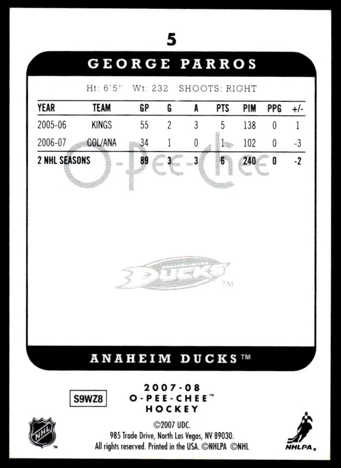 2007-08 O-Pee-Chee MICROMOTION George Parros Anaheim Ducks #5 R91 - Image 2 of 2
