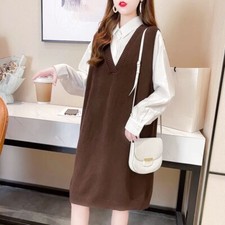 Women Midi Knitted Waistcoat Vest Gilet Tank V-neck Sleeveless Sweater Dress